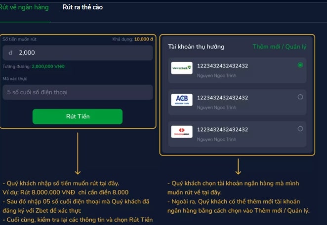 Các phương thức hỗ trợ bạn Rút Tiền ZBET phổ biến